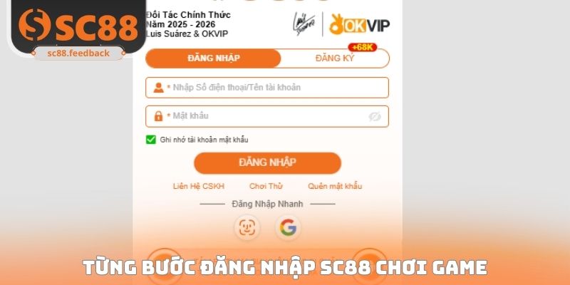 Từng bước đăng nhập SC88 chơi game